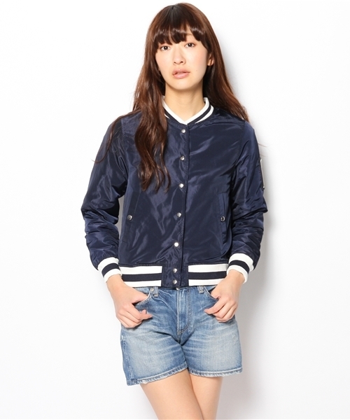 Ray BEAMS（レイビームス）の「○Ray BEAMS / ラインリブ スタジャン（ブルゾン・レディース・オリーブ/ネイビー・1/0）」の3枚目の写真