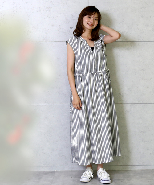 n'ee-ne（ネーネ）の「ストライプワンピース（ワンピース・レディース・ブラック/ネイビー・M/L/LL）」の14枚目の写真