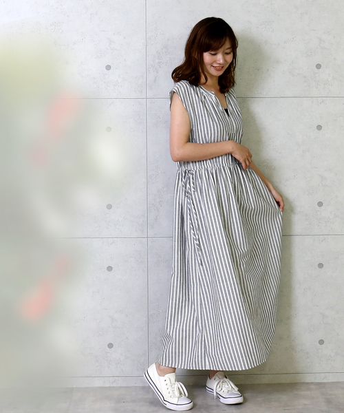 n'ee-ne（ネーネ）の「ストライプワンピース（ワンピース・レディース・ブラック/ネイビー・M/L/LL）」の15枚目の写真