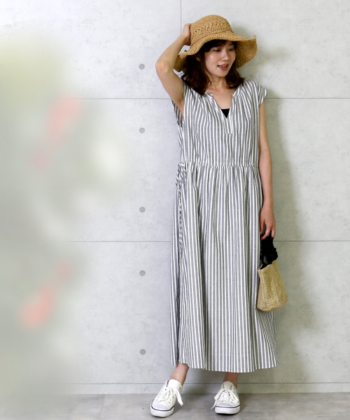 n'ee-ne（ネーネ）の「ストライプワンピース（ワンピース・レディース・ブラック/ネイビー・M/L/LL）」の18枚目の写真