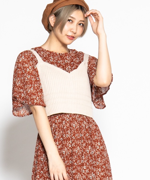 WEGO(ウィゴー)の「WEGO/バックシャーリングニットビスチェ(ベスト・レディース・カーキ/パープル/ブラック/ライトベージュ・FREE)」の3枚目の写真