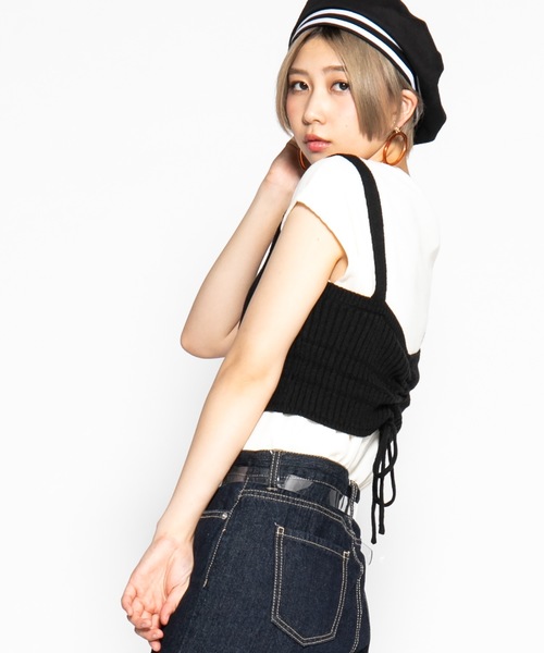 WEGO(ウィゴー)の「WEGO/バックシャーリングニットビスチェ(ベスト・レディース・カーキ/パープル/ブラック/ライトベージュ・FREE)」の2枚目の写真