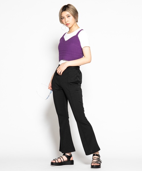 WEGO(ウィゴー)の「WEGO/バックシャーリングニットビスチェ(ベスト・レディース・カーキ/パープル/ブラック/ライトベージュ・FREE)」の6枚目の写真