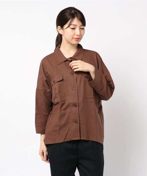 earth music&ecology（アースミュージックアンドエコロジー）の「抜け襟ワークジャケット ●＊（シャツ/ブラウス・レディース・ベージュ/ブラウン・FREE）」の2枚目の写真