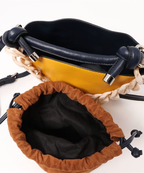 florist（フローリスト）の「【2way】バイカラーバケツ型ビッグチェーンバケツバッグ（ハンドバッグ・レディース・ブラック/パープル/イエロー/グリーン/レオパード・FREE）」の19枚目の写真