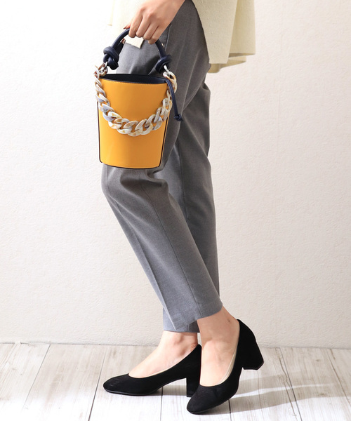 florist（フローリスト）の「【2way】バイカラーバケツ型ビッグチェーンバケツバッグ（ハンドバッグ・レディース・ブラック/パープル/イエロー/グリーン/レオパード・FREE）」の4枚目の写真