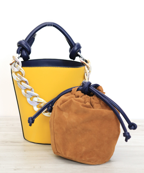 florist（フローリスト）の「【2way】バイカラーバケツ型ビッグチェーンバケツバッグ（ハンドバッグ・レディース・ブラック/パープル/イエロー/グリーン/レオパード・FREE）」の16枚目の写真