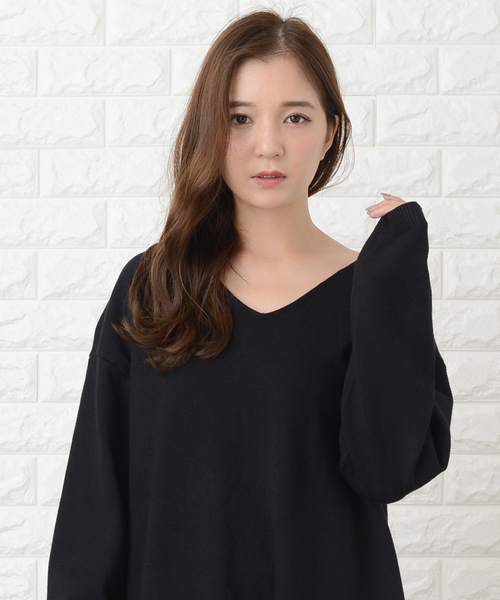 Lace Ladies(レースレディース)の「Vネックルーズニットワンピース(ワンピース・レディース・ブラック/ベージュ/ブラウン/ブルー・FREE)」の5枚目の写真