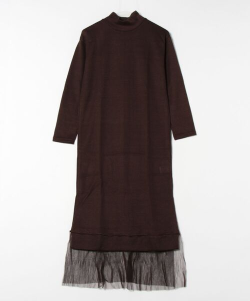 STYLEBLOCK（スタイルブロック）の「サカリバチュールプリーツハイネックドッキングワンピース（ワンピース・レディース・ブラック/ベージュ/ブラウン/アイボリー・M）」の4枚目の写真