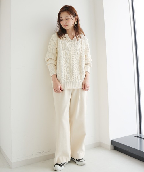 AMERICAN HOLIC(アメリカンホリック)の「ボタンループツイルワイドパンツ *(その他パンツ・レディース・アイボリー/ネイビー・MEDIUM/LARGE)」の3枚目の写真