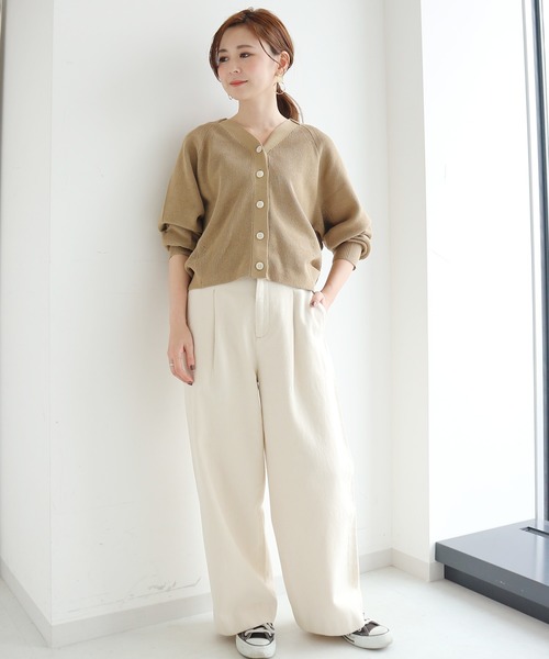 AMERICAN HOLIC(アメリカンホリック)の「ボタンループツイルワイドパンツ *(その他パンツ・レディース・アイボリー/ネイビー・MEDIUM/LARGE)」の4枚目の写真