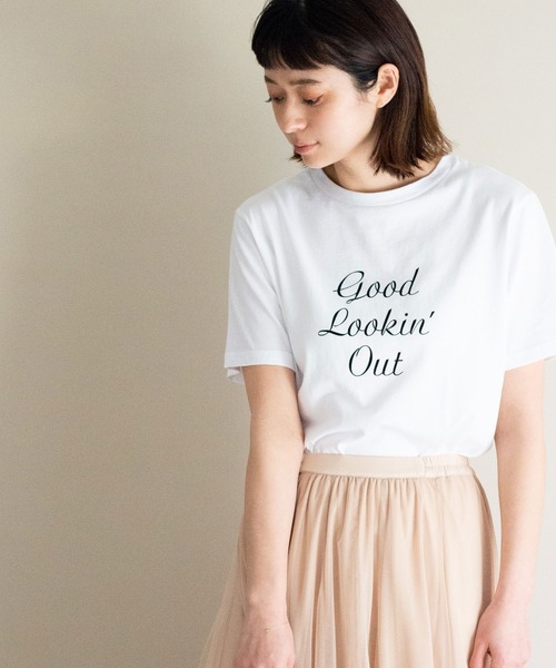 ottilie(オティーリエ)の「フロッキープリントTシャツ(Tシャツ/カットソー・レディース・オフホワイト/グレー/イエロー/ピンク・FREE)」の2枚目の写真