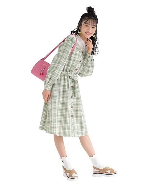 セール ベルトつきオフショルレイヤード風チェックシャツワンピース シャツワンピース Lindsay リンジィ のファッション通販 Zozotown