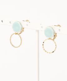 【IRODORI】八角とgold ringの陶イヤリング（水色）