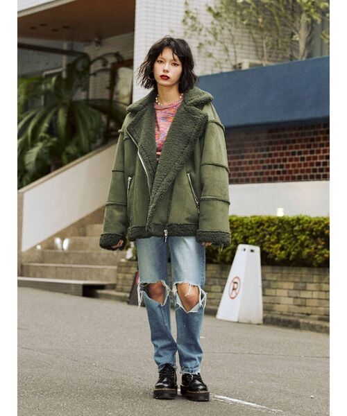 未使用級✨ jouetie ジュエティ ライダース エコムートン ブラック M セール】エコムートンライダース（ムートンコート）｜jouetie