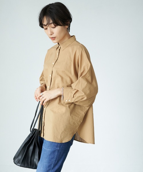 AMERICAN HOLIC(アメリカンホリック)の「ドルマンバックギャザーソフトシャツ 〇*(シャツ/ブラウス・レディース・ネイビー/キャメル/チェック・FREE)」の2枚目の写真