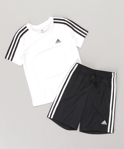 adidas（アディダス）の「アディダス adidas BD2M3ストライプスTシャツショーツセット（Tシャツ/カットソー・キッズ・レッド/ホワイト×ブラック/ネイビー・140cm/150cm/120cm/130cm/160cm）」の2枚目の写真