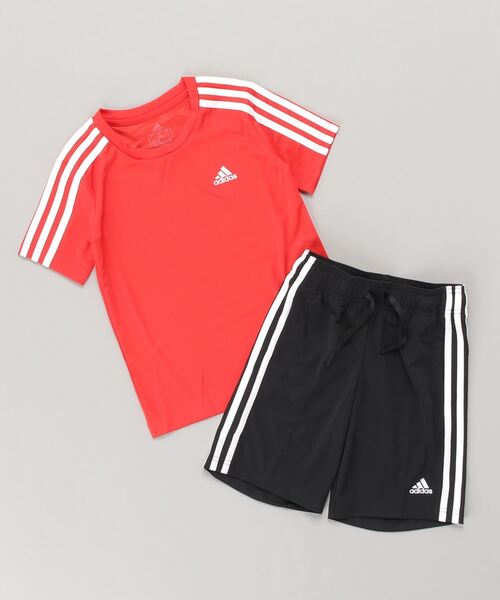adidas（アディダス）の「アディダス adidas BD2M3ストライプスTシャツショーツセット（Tシャツ/カットソー・キッズ・レッド/ホワイト×ブラック/ネイビー・140cm/150cm/120cm/130cm/160cm）」の3枚目の写真