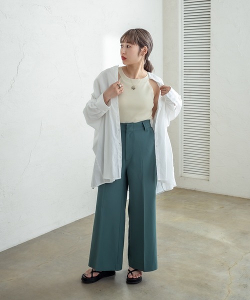 美品☆ミスティック ハイウエストセンタープレスワイドパンツ オフィス スーツ 春 セール】センタープレスワイドパンツ（スラックス）｜mystic