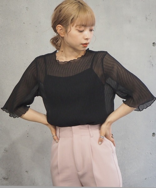 tiptop(ティップトップ)の「【2024SS新色登場】クリンクルシアー5分袖ブラウス×キャミセット(シャツ/ブラウス・レディース・ブラック/オフホワイト/ブルー/ライトグリーン/アイボリー/ホワイト系その他/A/B/グリーン/C/ブラック系その他/グレー系その他・FREE)」の15枚目の写真