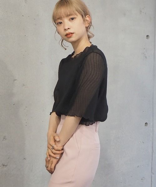 tiptop(ティップトップ)の「【2024SS新色登場】クリンクルシアー5分袖ブラウス×キャミセット(シャツ/ブラウス・レディース・ブラック/オフホワイト/ブルー/ライトグリーン/アイボリー/ホワイト系その他/A/B/グリーン/C/ブラック系その他/グレー系その他・FREE)」の13枚目の写真