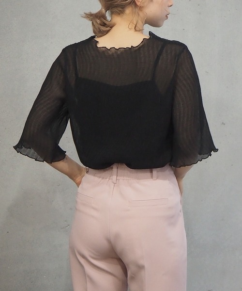 tiptop(ティップトップ)の「【2024SS新色登場】クリンクルシアー5分袖ブラウス×キャミセット(シャツ/ブラウス・レディース・ブラック/オフホワイト/ブルー/ライトグリーン/アイボリー/ホワイト系その他/A/B/グリーン/C/ブラック系その他/グレー系その他・FREE)」の16枚目の写真