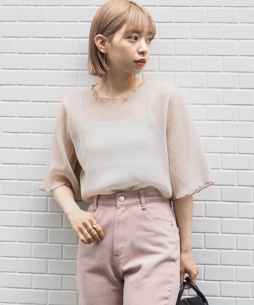 tiptop(ティップトップ)の「【2024SS新色登場】クリンクルシアー5分袖ブラウス×キャミセット(シャツ/ブラウス・レディース・ブラック/オフホワイト/ブルー/ライトグリーン/アイボリー/ホワイト系その他/A/B/グリーン/C/ブラック系その他/グレー系その他・FREE)」の19枚目の写真