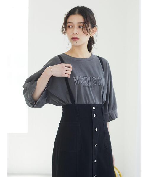 Green　Parks（グリーンパークス）の「加工ロゴTシャツ＊（Tシャツ/カットソー・レディース・ライトベージュ/パープル/チャコールグレー・FREE）」の9枚目の写真