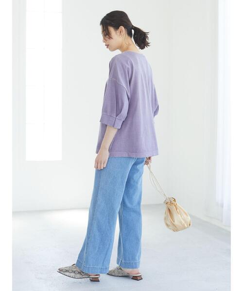 Green　Parks（グリーンパークス）の「加工ロゴTシャツ＊（Tシャツ/カットソー・レディース・ライトベージュ/パープル/チャコールグレー・FREE）」の13枚目の写真