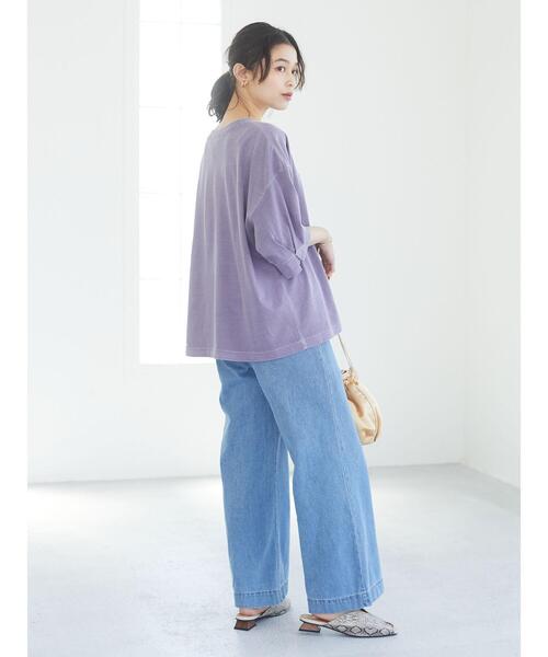 Green　Parks（グリーンパークス）の「加工ロゴTシャツ＊（Tシャツ/カットソー・レディース・ライトベージュ/パープル/チャコールグレー・FREE）」の14枚目の写真