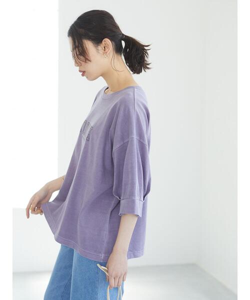 Green　Parks（グリーンパークス）の「加工ロゴTシャツ＊（Tシャツ/カットソー・レディース・ライトベージュ/パープル/チャコールグレー・FREE）」の15枚目の写真