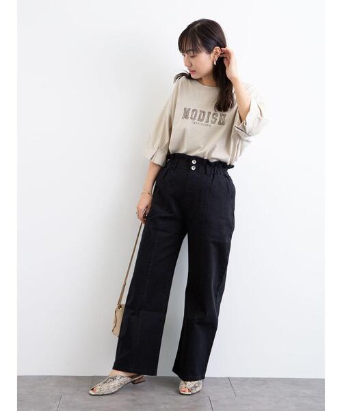 Green　Parks（グリーンパークス）の「加工ロゴTシャツ＊（Tシャツ/カットソー・レディース・ライトベージュ/パープル/チャコールグレー・FREE）」の22枚目の写真