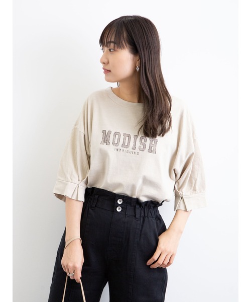 Green　Parks（グリーンパークス）の「加工ロゴTシャツ＊（Tシャツ/カットソー・レディース・ライトベージュ/パープル/チャコールグレー・FREE）」の6枚目の写真