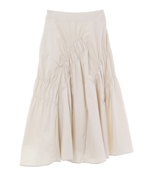 fifth calin(フィフスカラン)の「ランダムギャザーデザインスカート(スカート・レディース・ベージュ/ブルー系・MEDIUM)」の3枚目の写真