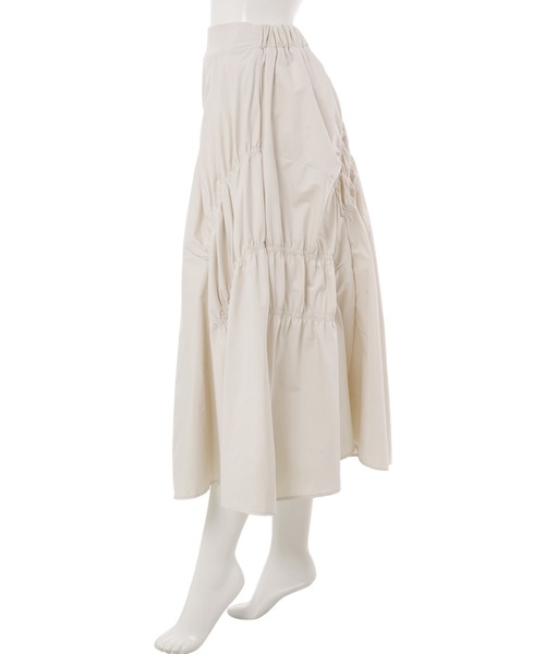 fifth calin(フィフスカラン)の「ランダムギャザーデザインスカート(スカート・レディース・ベージュ/ブルー系・MEDIUM)」の5枚目の写真