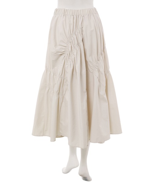 fifth calin(フィフスカラン)の「ランダムギャザーデザインスカート(スカート・レディース・ベージュ/ブルー系・MEDIUM)」の6枚目の写真