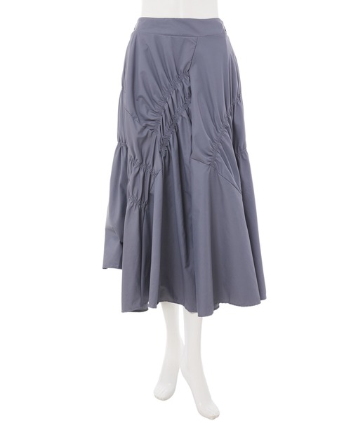 fifth calin(フィフスカラン)の「ランダムギャザーデザインスカート(スカート・レディース・ベージュ/ブルー系・MEDIUM)」の10枚目の写真