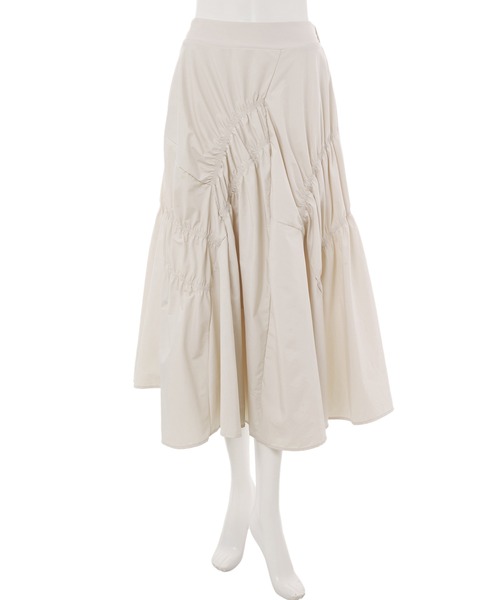 fifth calin(フィフスカラン)の「ランダムギャザーデザインスカート(スカート・レディース・ベージュ/ブルー系・MEDIUM)」の11枚目の写真