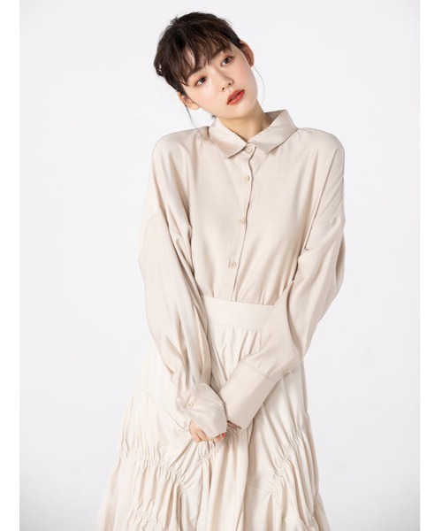 fifth calin(フィフスカラン)の「ランダムギャザーデザインスカート(スカート・レディース・ベージュ/ブルー系・MEDIUM)」の13枚目の写真