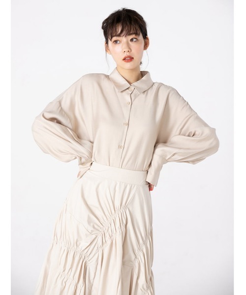 fifth calin(フィフスカラン)の「ランダムギャザーデザインスカート(スカート・レディース・ベージュ/ブルー系・MEDIUM)」の14枚目の写真