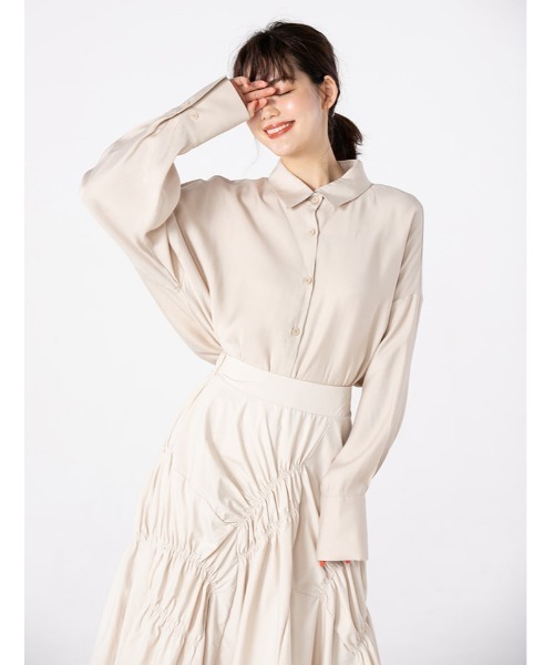 fifth calin(フィフスカラン)の「ランダムギャザーデザインスカート(スカート・レディース・ベージュ/ブルー系・MEDIUM)」の15枚目の写真