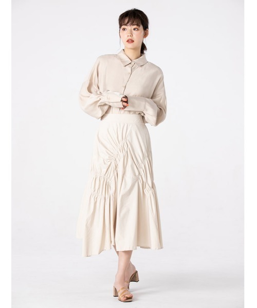 fifth calin(フィフスカラン)の「ランダムギャザーデザインスカート(スカート・レディース・ベージュ/ブルー系・MEDIUM)」の17枚目の写真