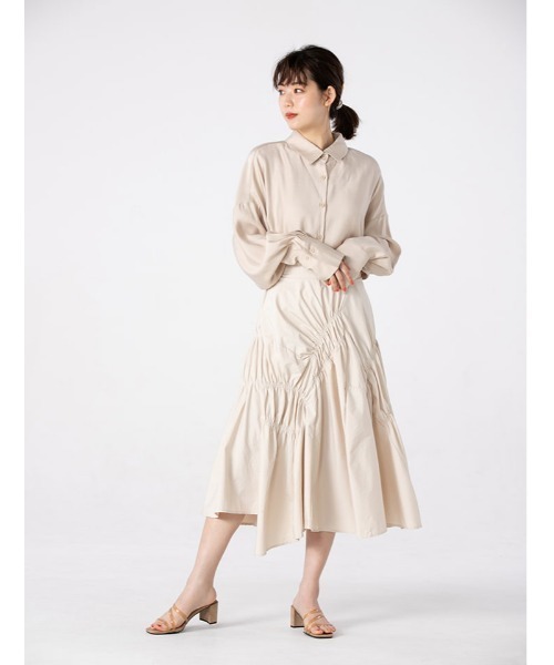 fifth calin(フィフスカラン)の「ランダムギャザーデザインスカート(スカート・レディース・ベージュ/ブルー系・MEDIUM)」の18枚目の写真