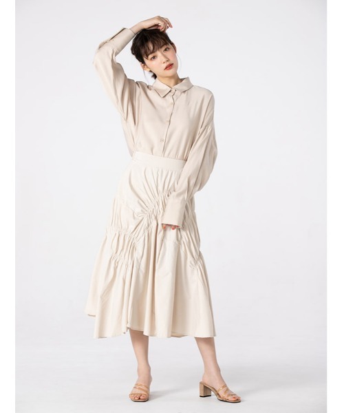 fifth calin(フィフスカラン)の「ランダムギャザーデザインスカート(スカート・レディース・ベージュ/ブルー系・MEDIUM)」の19枚目の写真