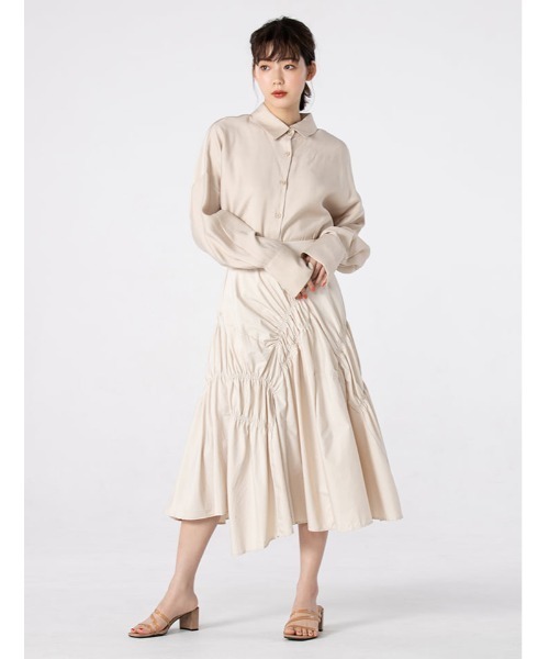 fifth calin(フィフスカラン)の「ランダムギャザーデザインスカート(スカート・レディース・ベージュ/ブルー系・MEDIUM)」の20枚目の写真