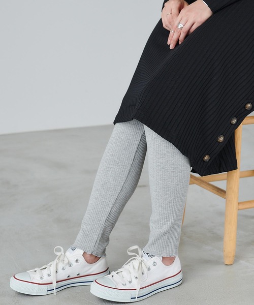 Chaco closet（チャコ クローゼット）の「裾フレアデザインコットンリブレギンス（レギンス/スパッツ・レディース・ブラック/グレー/オフホワイト・FREE）」の15枚目の写真