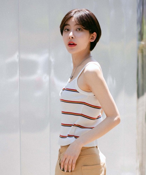 X-girl（エックスガール）の「MULTI STRIPE CAMISOLE（キャミソール・レディース・ホワイト/ライトグリーン/ブラック・M/S）」の6枚目の写真