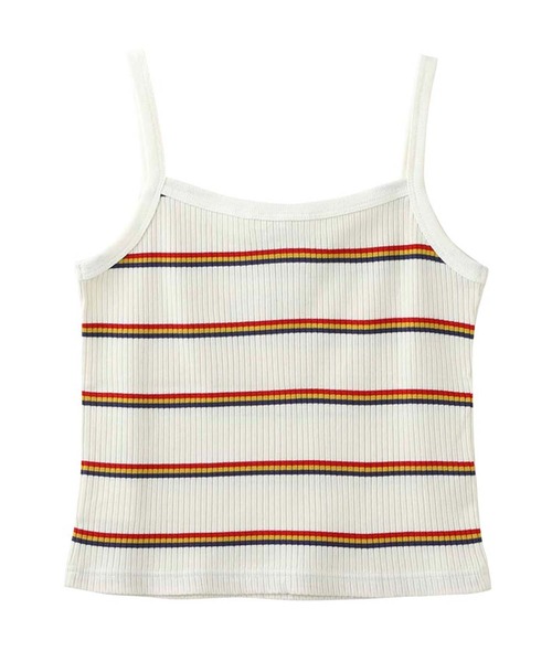 X-girl（エックスガール）の「MULTI STRIPE CAMISOLE（キャミソール・レディース・ホワイト/ライトグリーン/ブラック・M/S）」の9枚目の写真