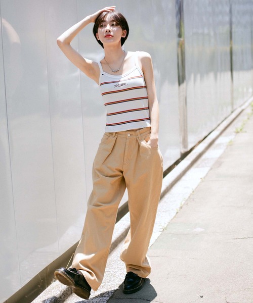 X-girl（エックスガール）の「MULTI STRIPE CAMISOLE（キャミソール・レディース・ホワイト/ライトグリーン/ブラック・M/S）」の14枚目の写真