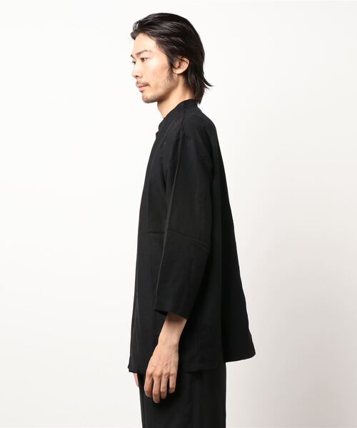 カヤ（カヤ）の「【カヤ】書生バンドカラーメンズシャツ（シャツ/ブラウス・メンズ・ブルー/スミクロ/キナリ・FREE）」の4枚目の写真